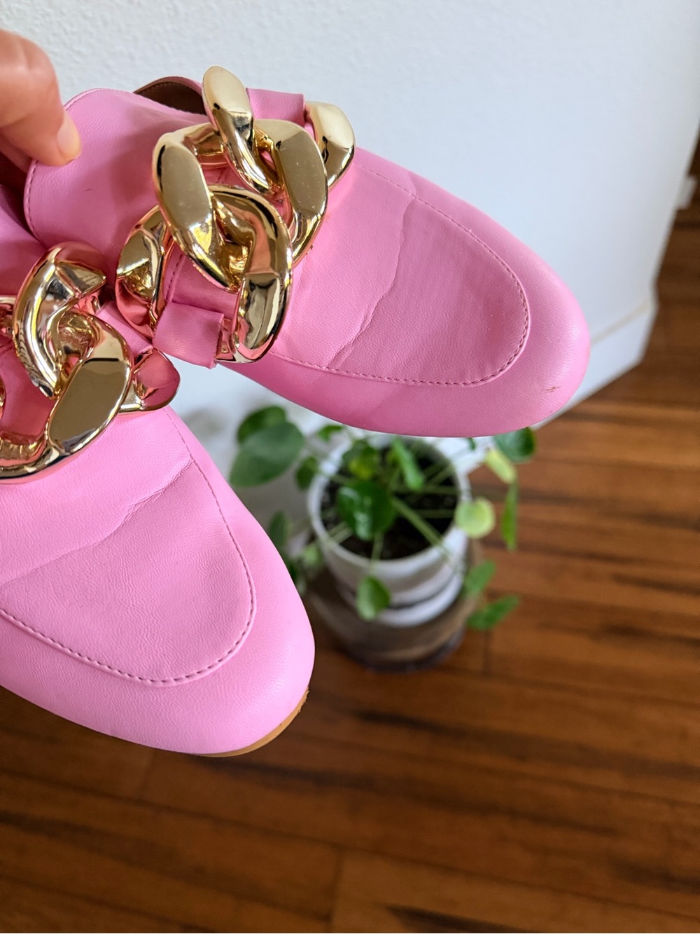 Steve Madden Kiki Pink Slip-On Mules with Gold Chain Accent